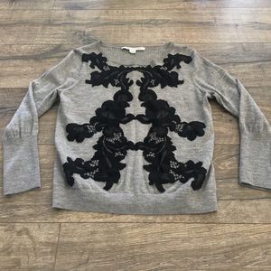 DVF gray sweater with black appliqué. EUC